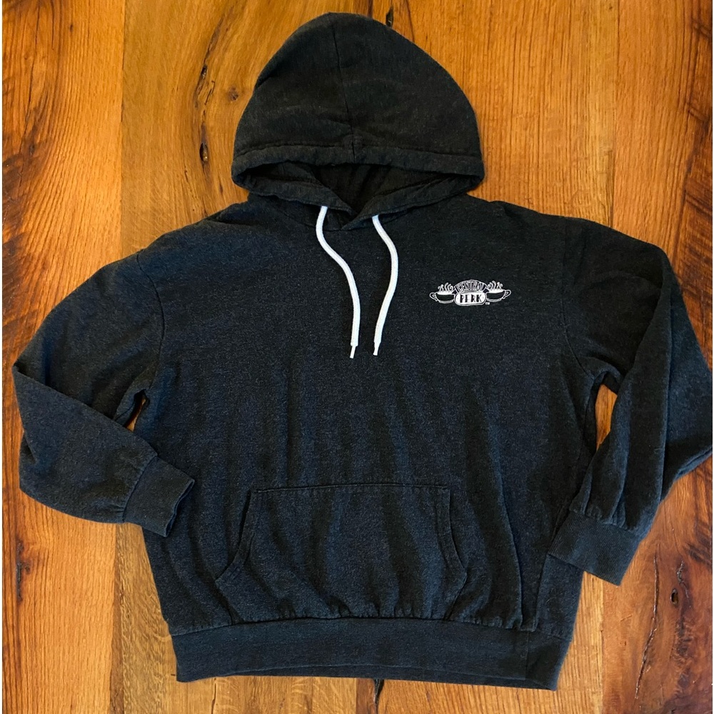 Friends Central Perk Charcoal Gray Hoodie with Fun Menu on Back, Size Large